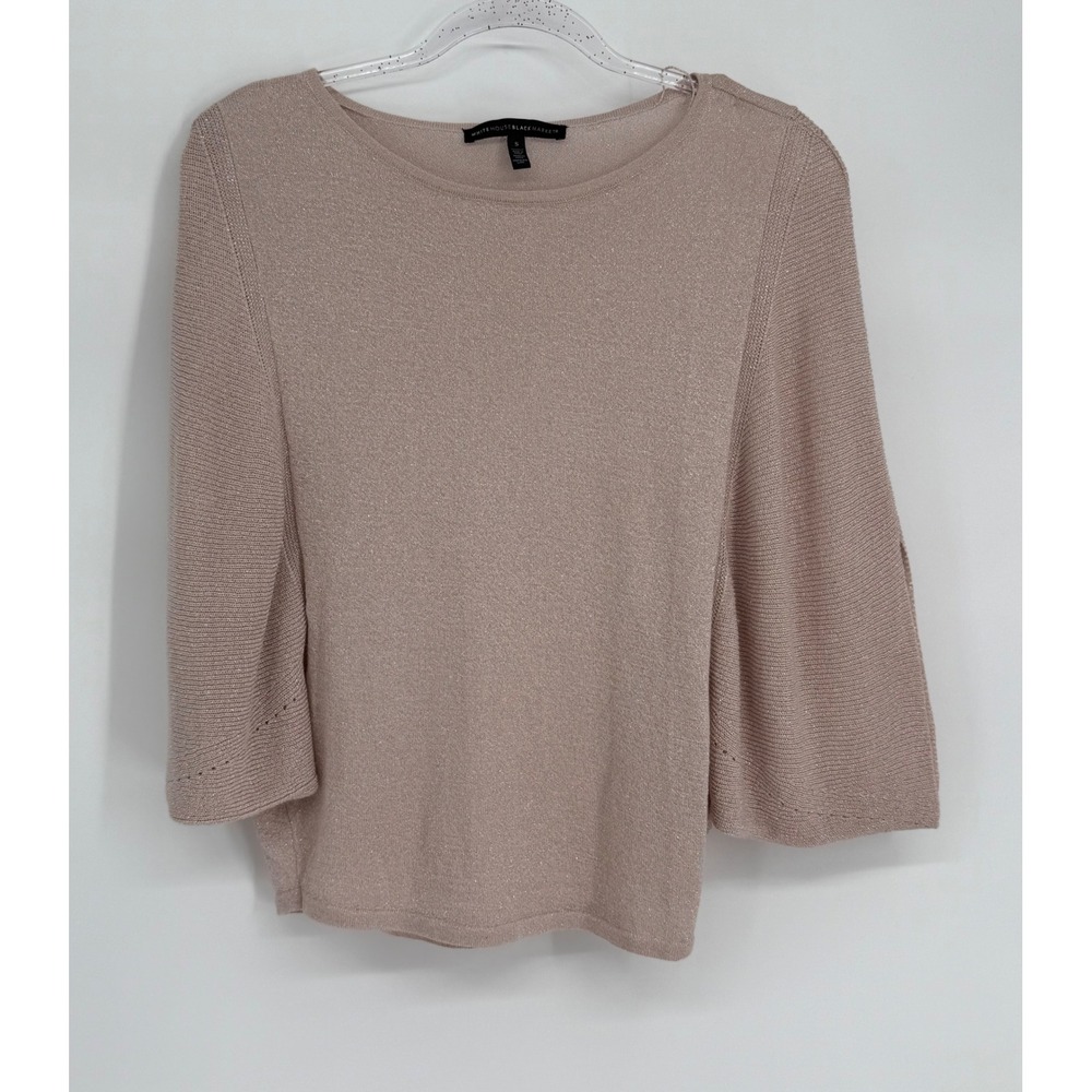 White House Black Market Rose Gold Sz S Metallic Shimmer Bell Sleeve Sweater